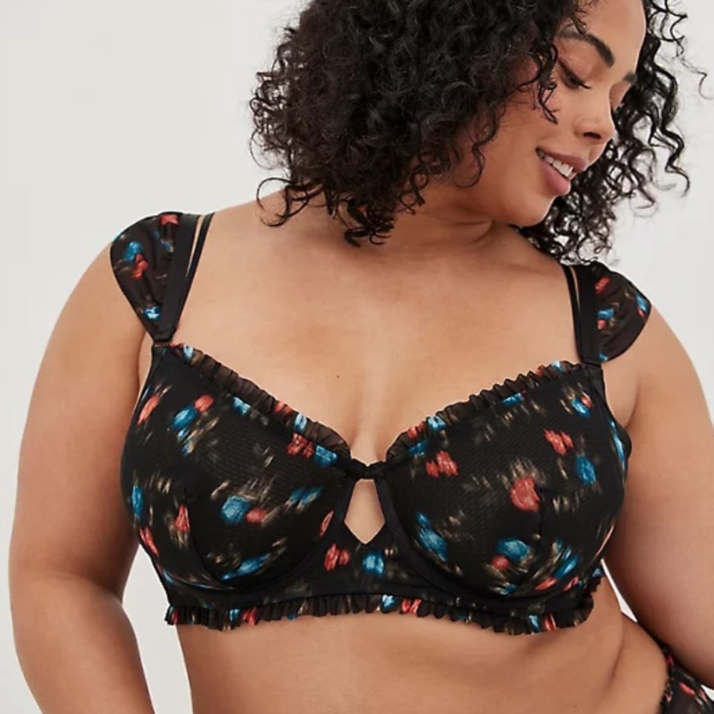 Torrid Ikat Floral Mesh Ruffle Underwire Bralette NWT
